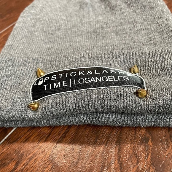 Lipstick & Lashes Studded Gray Beanie - Picture 3 of 5